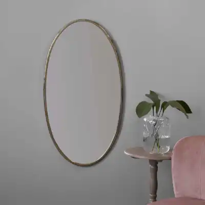Modern Style Gold Metal Framed Oval Wall Mirror