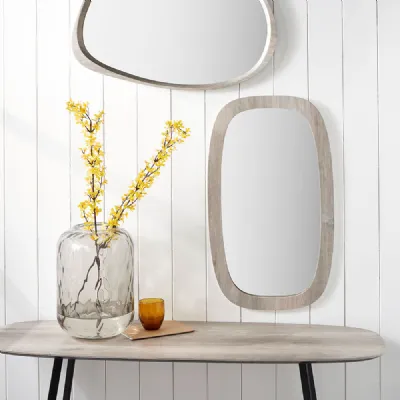 Grey Oak Veneer Curved Rectangular Wall Mirror