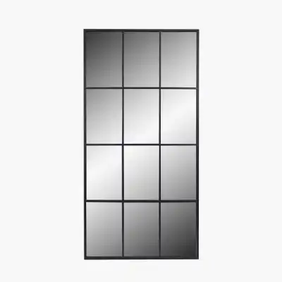 Large Dark Grey Metal Floor Standing Mirror with 12 Panes