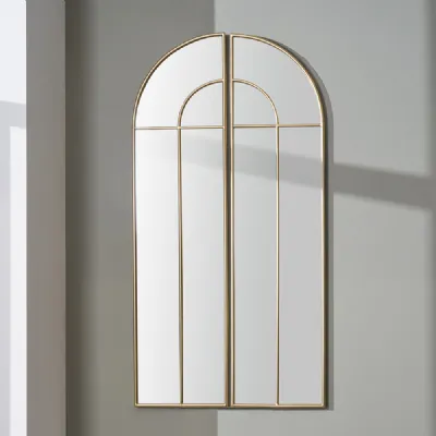 Modern Style Gold Metal Arch 2 Half Section Wall Mirror