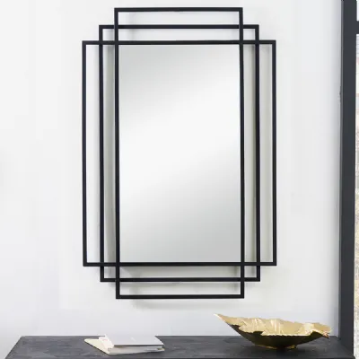 Modern Black Metal Rectangular Multi Framed Wall Mirror