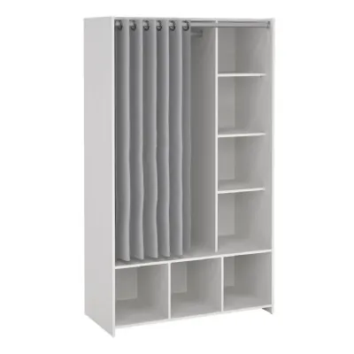 Uppsala Open Mobile Wardrobe Unit in White with a Grey Textile Curtain