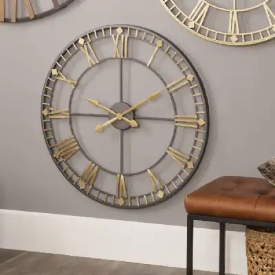 Large Antique Bronze and Gold Metal Round Wall Clock