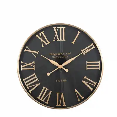 Gold and Black Round Metal Wall Clock Roman Numerals