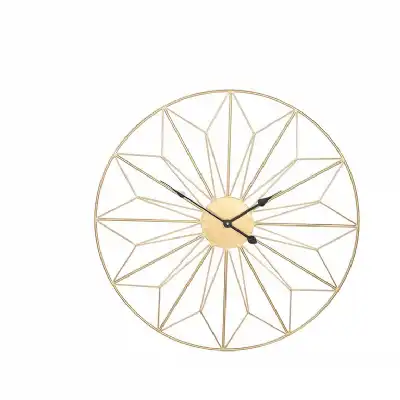 Antique Gold Metal Geometric Designed Round Wall Clock