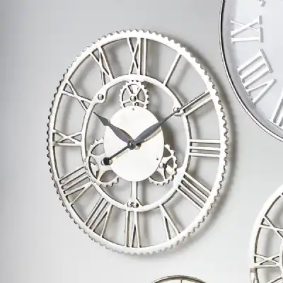 Large Shiny Nickel Industrial Cog Round Roman Wall Clock