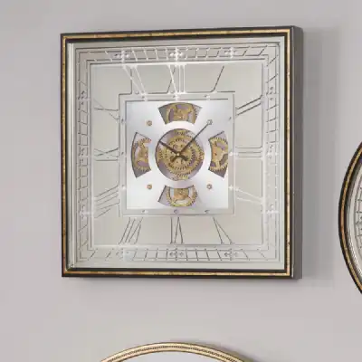 Antique Gold Mirrored Square 60cm Working Cog Wall Clock