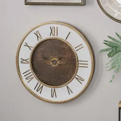 Antique Round 80cm Gold Finish Wood Geo Print Wall Clock