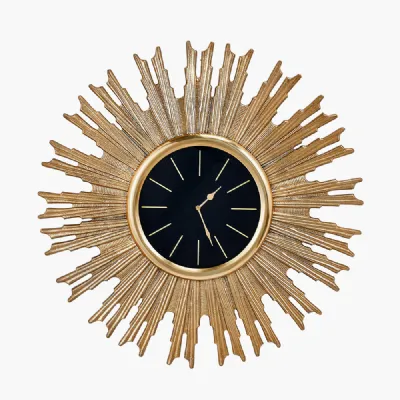 Gold Metal Round Starburst Effect Wall Clock with Black Dial