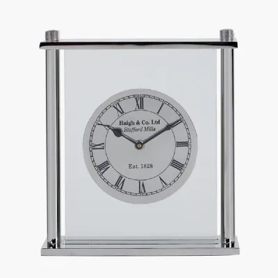 Silver Metal Glass Floating Clock Face Square Table Clock