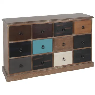Multicoloured Wood 12 Drawer Sideboard Chest