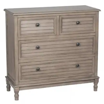 Taupe Pine Wood Chest of 4 Drawers Louvre Fronts