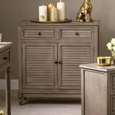 Taupe Pine Small Sideboard Cupboard 2 Louvered Doors