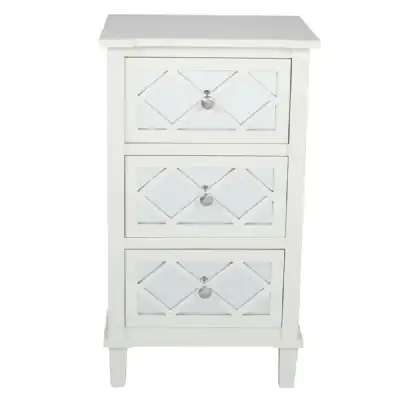 Ivory Mirrored Patterned 3 Drawer Bedside Chest