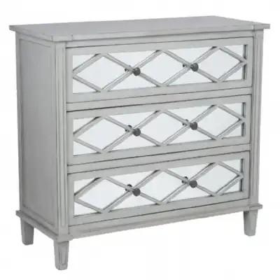 Dove Grey Painted Mirrored Pine Small Chest of 3 Drawers