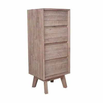Sand Washed Wooden Tall Boy Chest of 4 Drawers Scandi Style