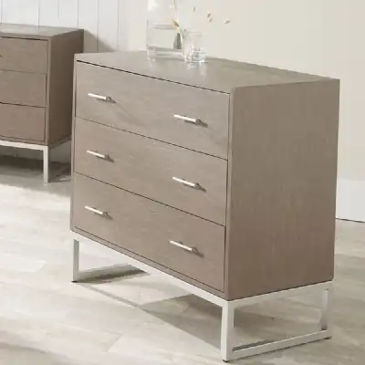 Grey Wash Mango Wood and Silver Metal Chest of 3 Drawers