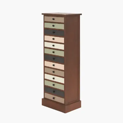Multicoloured Tall Slim Chest of 13 Drawers