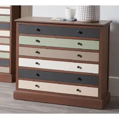 Multicoloured Dark Wood Chest of 6 Drawers