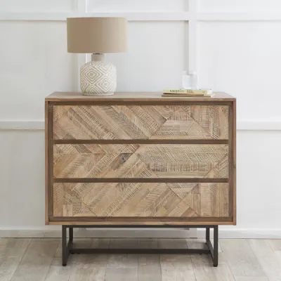 Wood Panelled Textured Finish Wooden Chest of 3 Drawers