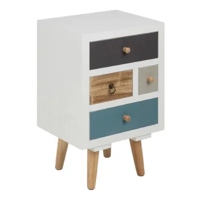 Thais White Shabby Chic Multi Coloured Bedside with 4 Drawers