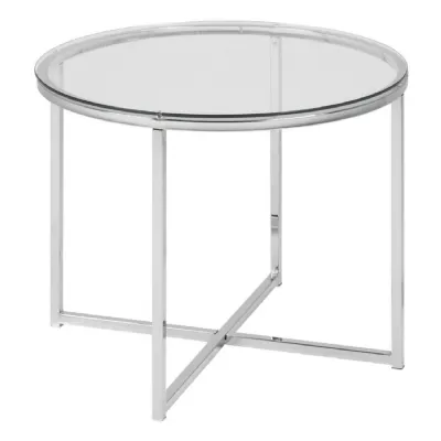 Cross Round Metal Side Table with Glass Top
