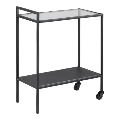 Seaford Black Metal Serving Trolley with Glass Top