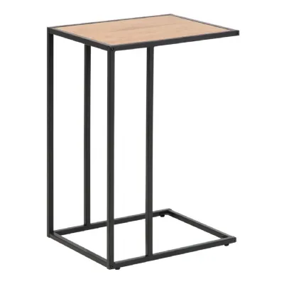 Seaford Black Metal Side Table with Oak Top