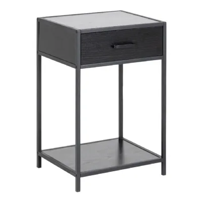 Seaford Bedside Table with 1 Drawer in Black