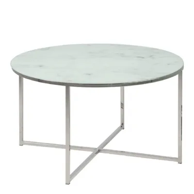 Alisma Round Coffee Table with White Marble Top & Silver Legs