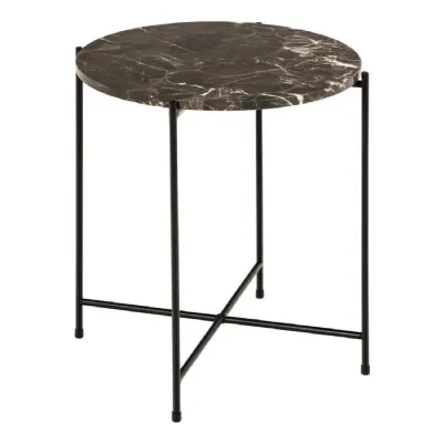 Avila Side Table with Brown Marble Effect Dia42x45 cm
