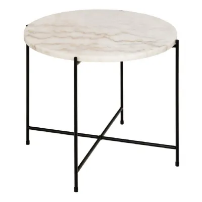 Avila Side Table in White Marble Effect Dia52x40 cm