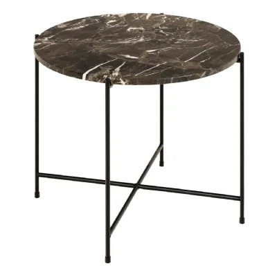 Avila Side Table in Brown Marble Effect Dia52x40 cm