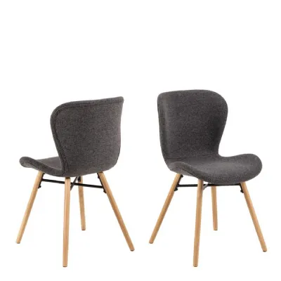 Batilda Dining Chairs with Grey Fabric and Oak Set of 2