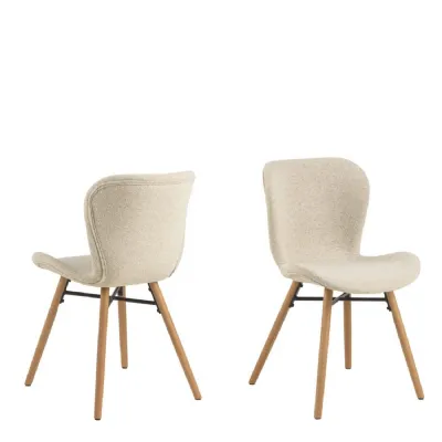 Batilda Dining Chairs with Cream Fabric and Oak Set of 2