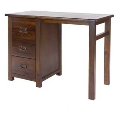 Colonial Dark Ash Single Pedestal 3 Drawer Dressing Table Desk 75x100x47cm