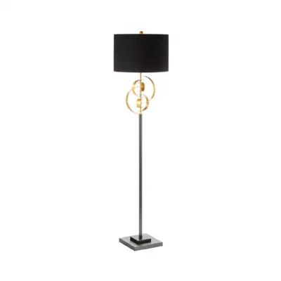 162cm Gold Leaf Metal Floor Lamp With Black Linen Shade