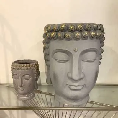 42cm Gold Effect Stone Buddha Head Planter Large