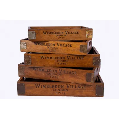 Set of 5 Vintage Wooden Serving Trays Wimbledon Village