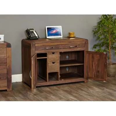 Dark Wood Walnut Hidden Home Office Study Computer Desk Storage Cupboard Unit
