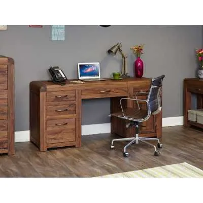 Walnut Dark Wood Large Twin Pedestal Home Office Study Computer Desk