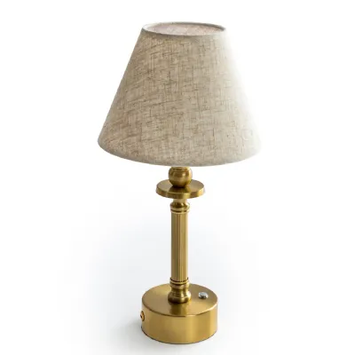 Brass Cordless Rechargeable Table Lamp With Grey Shade