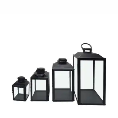 Set Of 4 Black Steel Lanterns