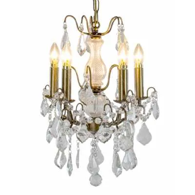 Small Gold 5 Branch French Glass Cut Chandelier