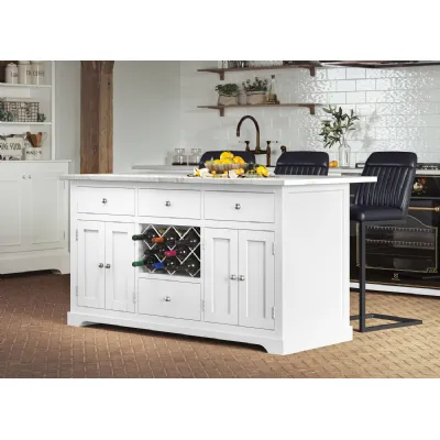 White Painted Granite Top Kitchen Island Unit with Wine Rack