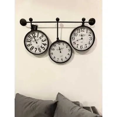 Set Of 3 Wall Clocks On Bar