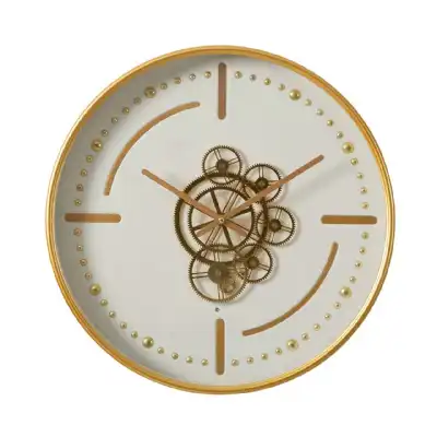 White And Gold Gears Wall Clock