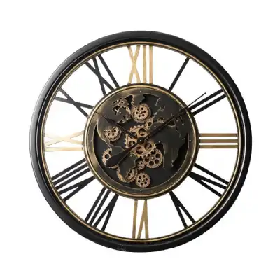 Black And Gold Gear Wall Clock