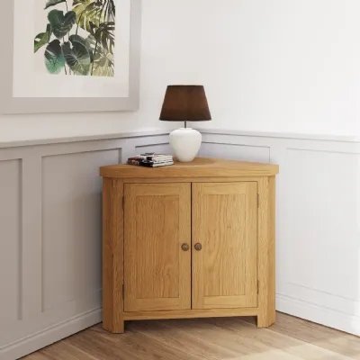 Rustic Oak Small 2 Door Corner Cabinet