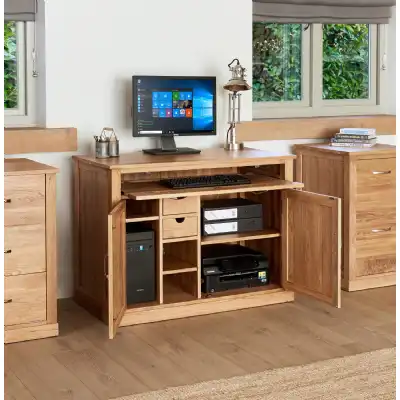 Light Oak Hidden Home Office Computer Cabinet